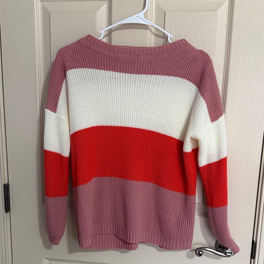 Colorblock Women's Sweater - Pink, Red, and Cream